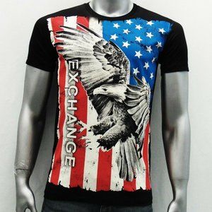 NWT EXCHANGE PATRIOTIC EAGLE MEN'S BLACK CREW NECK SHORT SLEEVE T-SHIRT SIZE XL